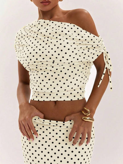 SHEIN BAE Women's Solid Color Asymmetrical Neck Top And Skirt Casual 2 Pieces Set