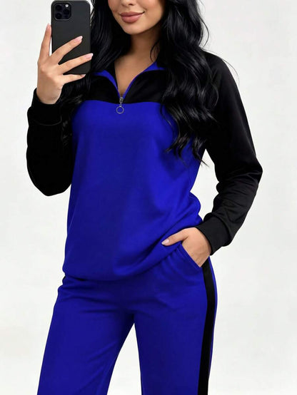 Women's Casual Set, Collared Loose Top And Wide Leg Pants 2 Pieces Outfit, Autumn/Winter Spring Elegant