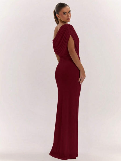SHEIN BAE Women's Solid Color Asymmetrical Neck Top And Skirt Casual 2 Pieces Set