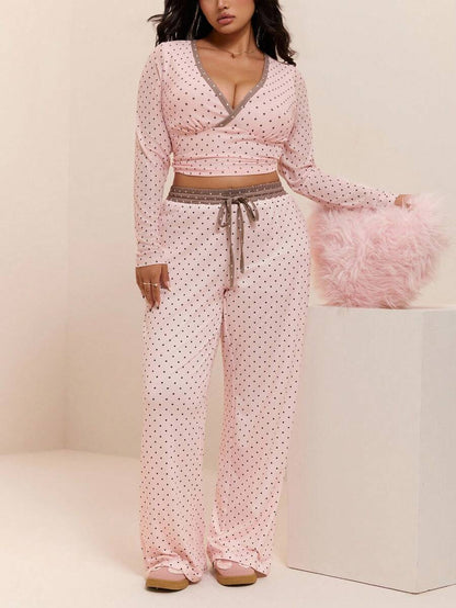 GalTyme Plus Size Contrast Color Long Sleeve Top & Pants 2 Pieces Set,Cerise Pink,Autumn,Smart Casual,Everyday,Chic Elegant Y2k Party Christmas Vacation Fall