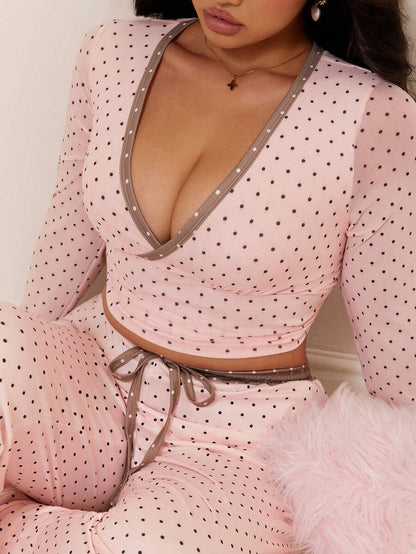 GalTyme Plus Size Contrast Color Long Sleeve Top & Pants 2 Pieces Set,Cerise Pink,Autumn,Smart Casual,Everyday,Chic Elegant Y2k Party Christmas Vacation Fall