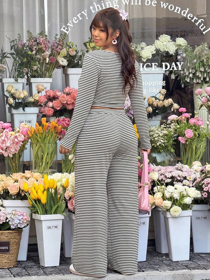 GalTyme Plus Size Contrast Color Long Sleeve Top & Pants 2 Pieces Set,Cerise Pink,Autumn,Smart Casual,Everyday,Chic Elegant Y2k Party Christmas Vacation Fall