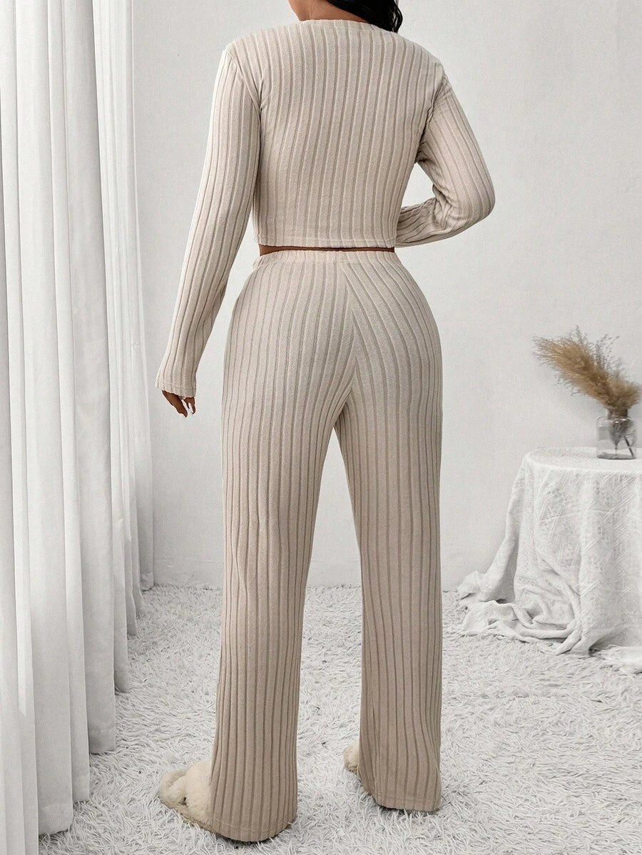SHEIN Frenchy 2pcs Casual Traditional Beige Set: Plus Size Women's Brushed T-Shirt + Pants, Suitable For Leisure Home, Sports, Autumn/Winter Fall Formal Home Wear