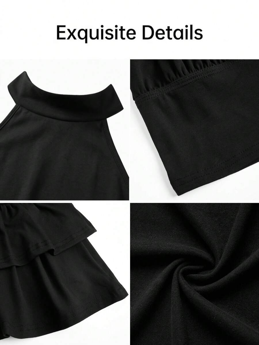 AIJ Amarilo Sexy Spaghetti Strap Backless Polka Dot 2-Piece Set, Women Sleeveless Crop Top And Ruffle Hem Mini Skirt For Party Outfit Elegant Summer