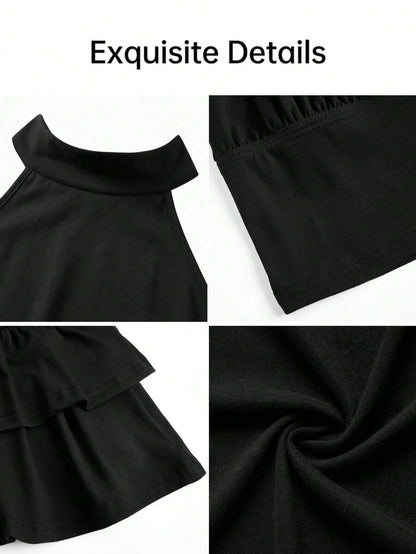 AIJ Amarilo Sexy Spaghetti Strap Backless Polka Dot 2-Piece Set, Women Sleeveless Crop Top And Ruffle Hem Mini Skirt For Party Outfit Elegant Summer