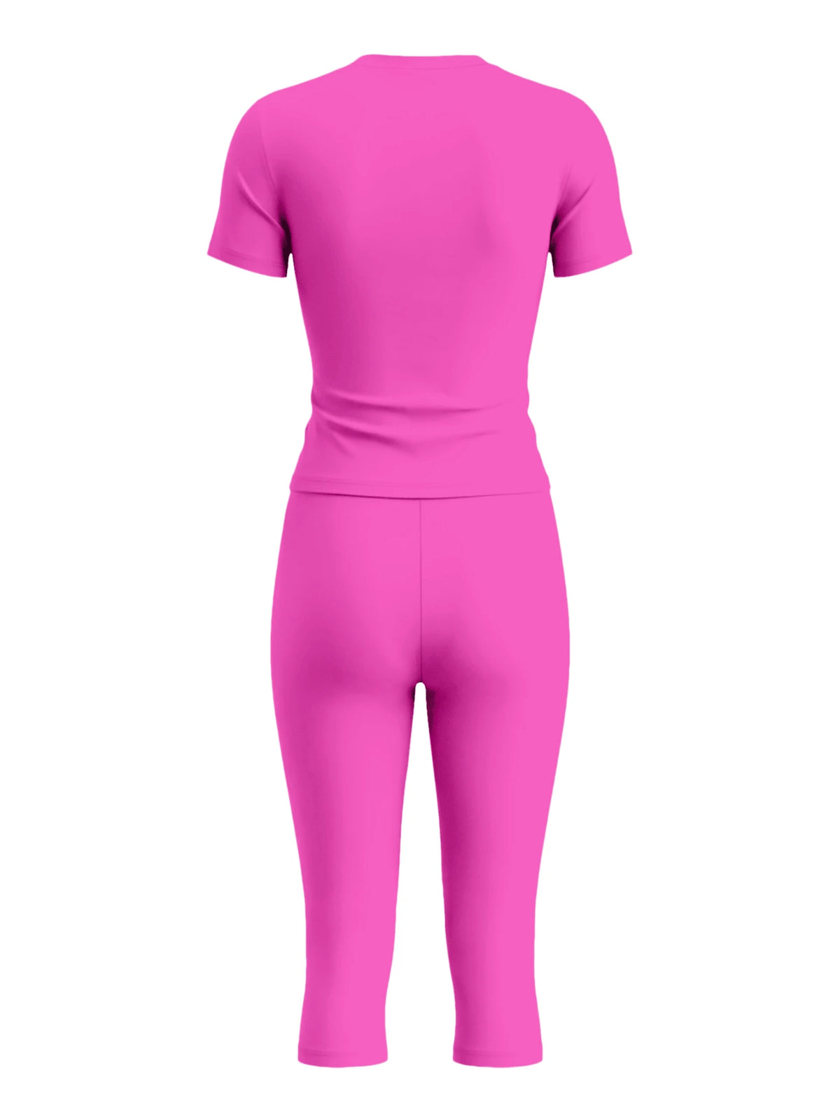 LovelyWholesale Women's Casual Crew Neck Short Sleeve Solid Color T-Shirt & 3/4 Length Pants Black 2 Pieces Set Summer Outfit Elegant