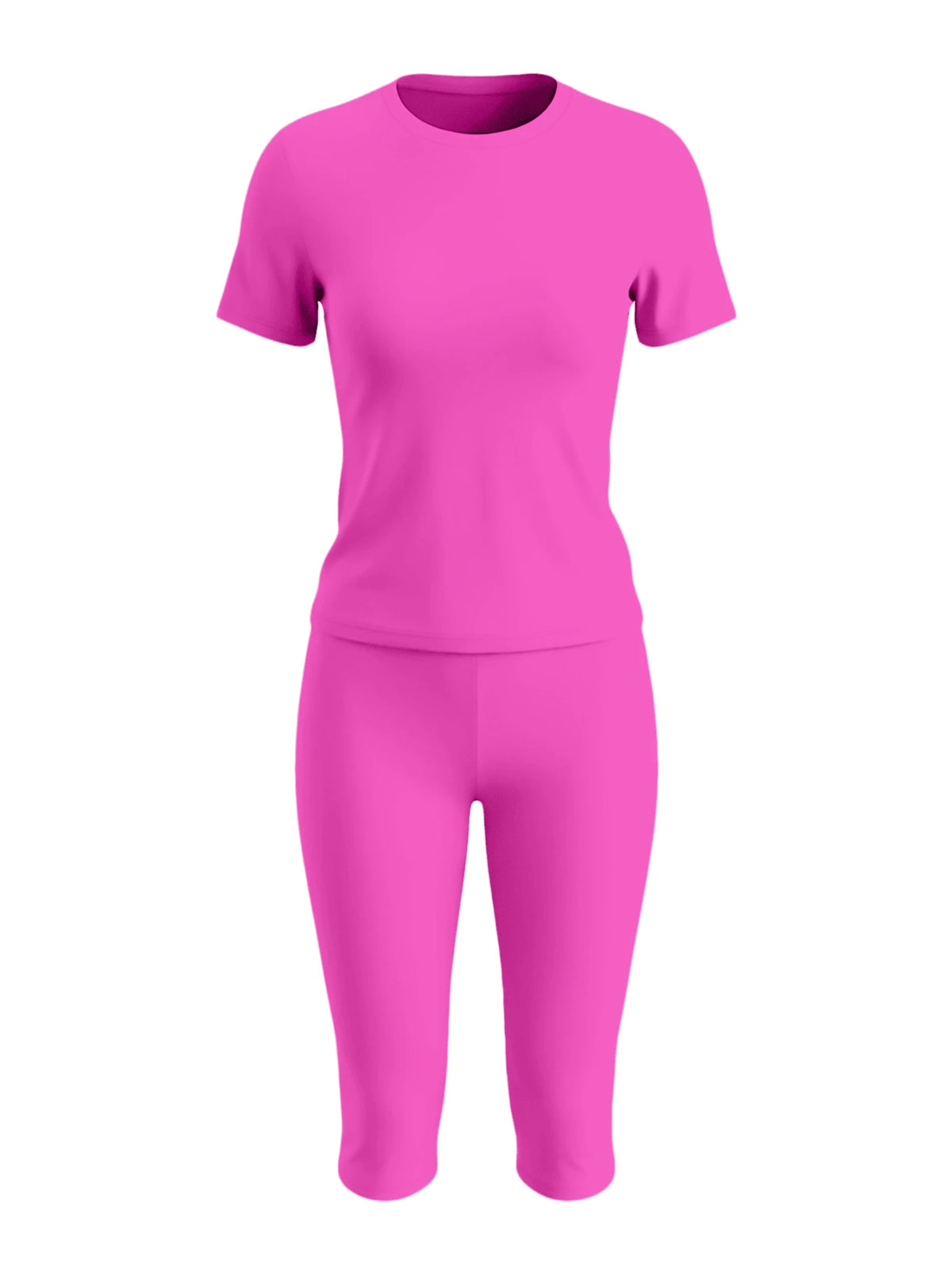 LovelyWholesale Women's Casual Crew Neck Short Sleeve Solid Color T-Shirt & 3/4 Length Pants Black 2 Pieces Set Summer Outfit Elegant