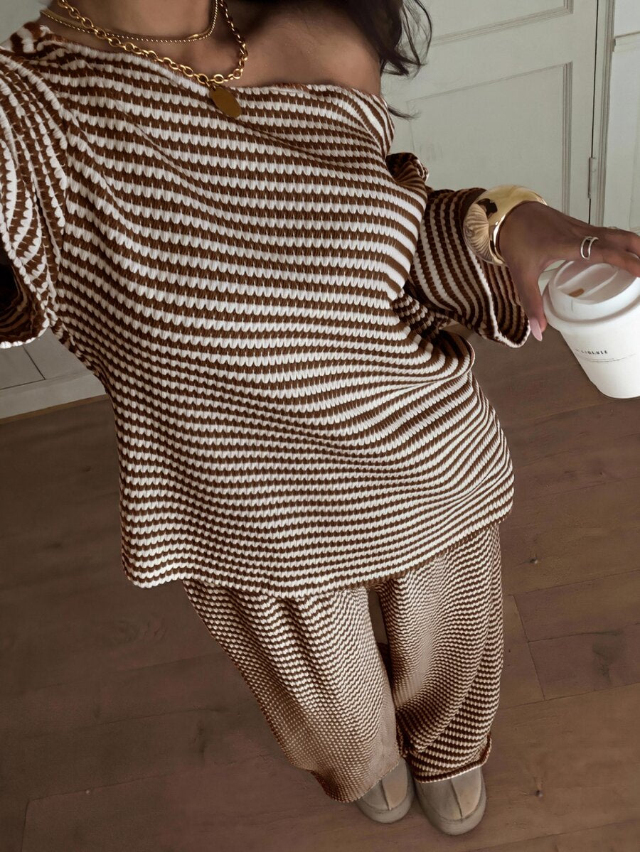 Siren Gaze Women's Fall White Casual Striped Asymmetric Collar T-Shirt Pants 2 Pieces Set Back To School Going Out Y2k Basic Streetwear Gym Halloween Sports Gym