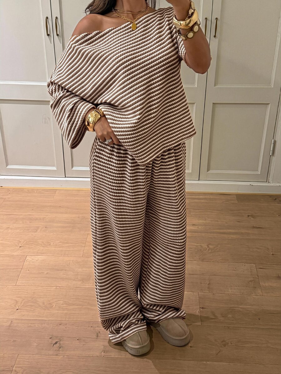 Siren Gaze Women's Fall White Casual Striped Asymmetric Collar T-Shirt Pants 2 Pieces Set Back To School Going Out Y2k Basic Streetwear Gym Halloween Sports Gym