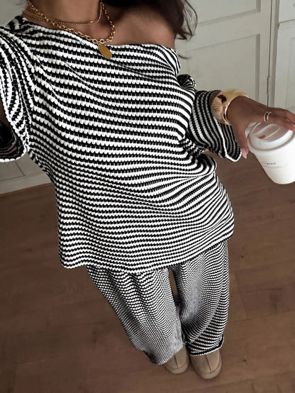 Siren Gaze Women's Fall White Casual Striped Asymmetric Collar T-Shirt Pants 2 Pieces Set Back To School Going Out Y2k Basic Streetwear Gym Halloween Sports Gym