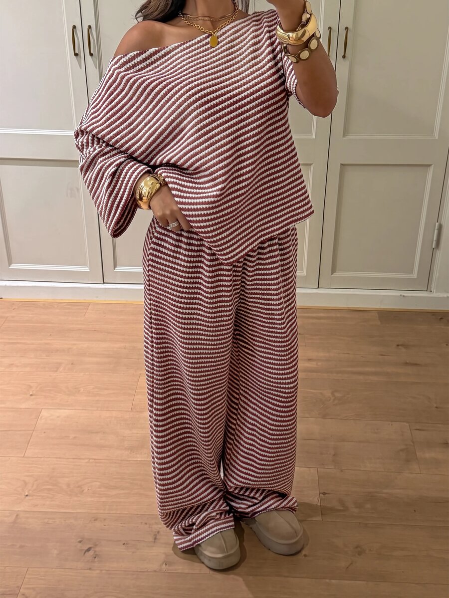 Siren Gaze Women's Fall White Casual Striped Asymmetric Collar T-Shirt Pants 2 Pieces Set Back To School Going Out Y2k Basic Streetwear Gym Halloween Sports Gym
