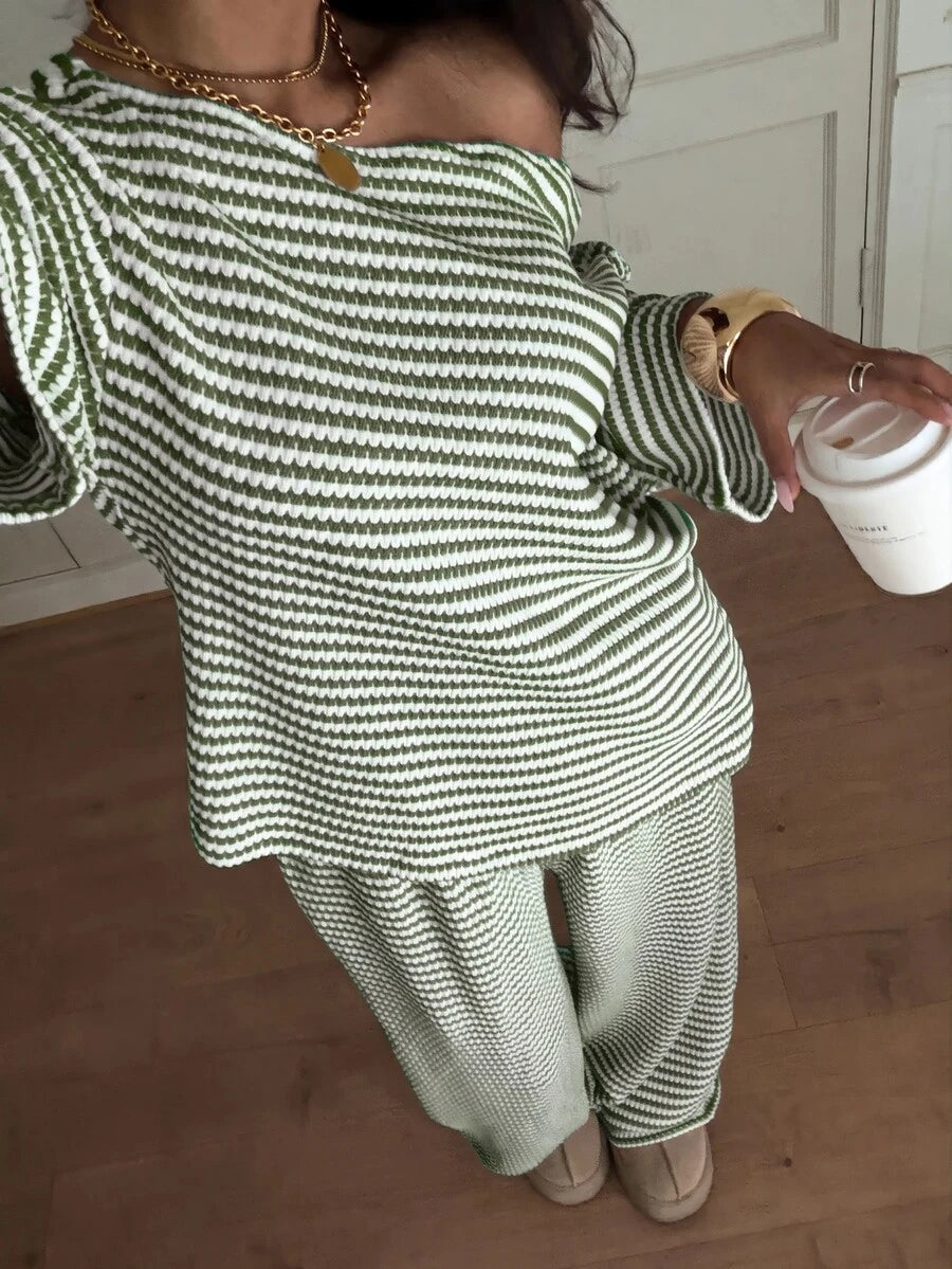 Siren Gaze Women's Fall White Casual Striped Asymmetric Collar T-Shirt Pants 2 Pieces Set Back To School Going Out Y2k Basic Streetwear Gym Halloween Sports Gym