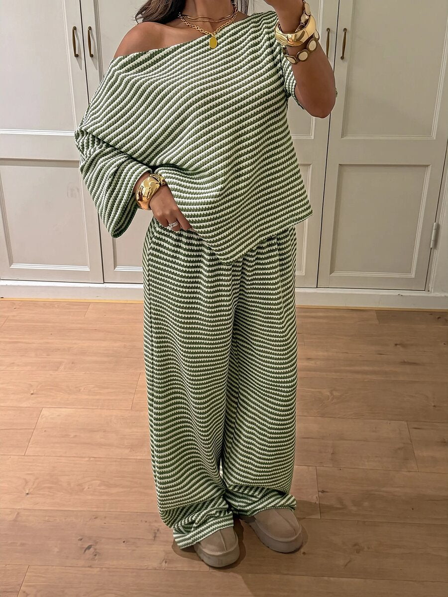 Siren Gaze Women's Fall White Casual Striped Asymmetric Collar T-Shirt Pants 2 Pieces Set Back To School Going Out Y2k Basic Streetwear Gym Halloween Sports Gym