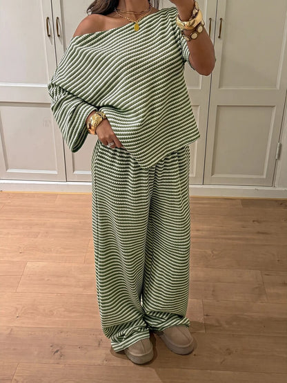 Siren Gaze Women's Fall White Casual Striped Asymmetric Collar T-Shirt Pants 2 Pieces Set Back To School Going Out Y2k Basic Streetwear Gym Halloween Sports Gym