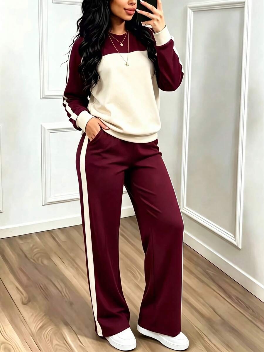 2pcs Women Set In Spring/Autumn/Winter, Minimal Solid Color Versatile Zip Up Short Jacket Tops With Elastic Waist Pocket Skinny Pants Casual Elegant
