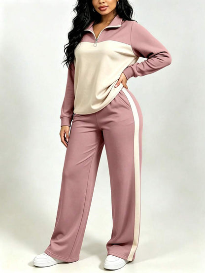 Women's Casual Set, Collared Loose Top And Wide Leg Pants 2 Pieces Outfit, Autumn/Winter Spring Elegant
