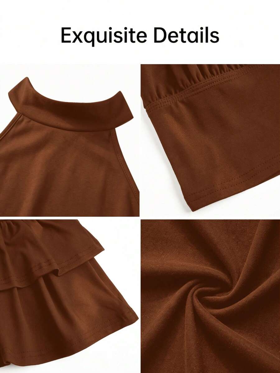 AIJ Amarilo Sexy Spaghetti Strap Backless Polka Dot 2-Piece Set, Women Sleeveless Crop Top And Ruffle Hem Mini Skirt For Party Outfit Elegant Summer