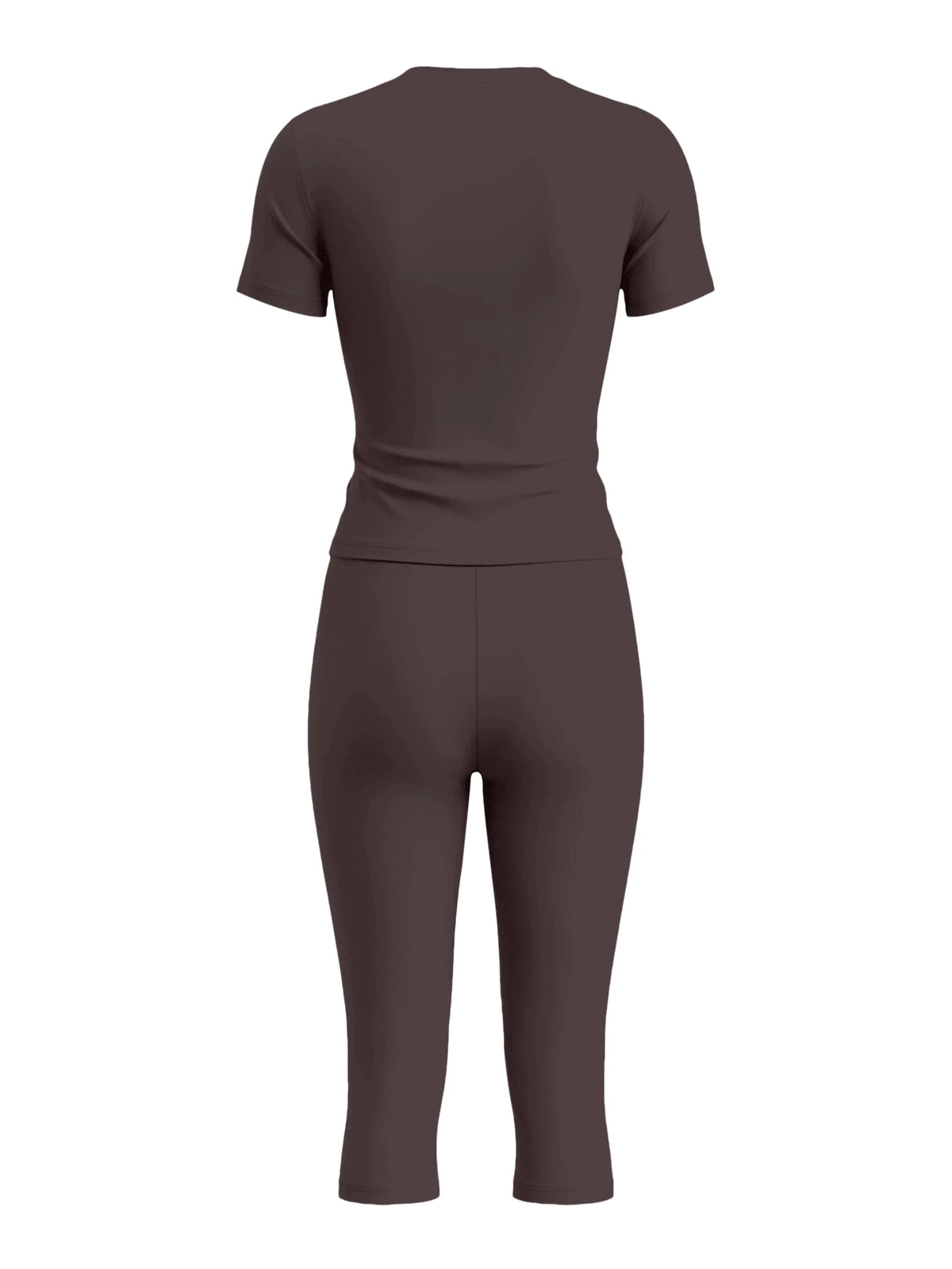 LovelyWholesale Women's Casual Crew Neck Short Sleeve Solid Color T-Shirt & 3/4 Length Pants Black 2 Pieces Set Summer Outfit Elegant