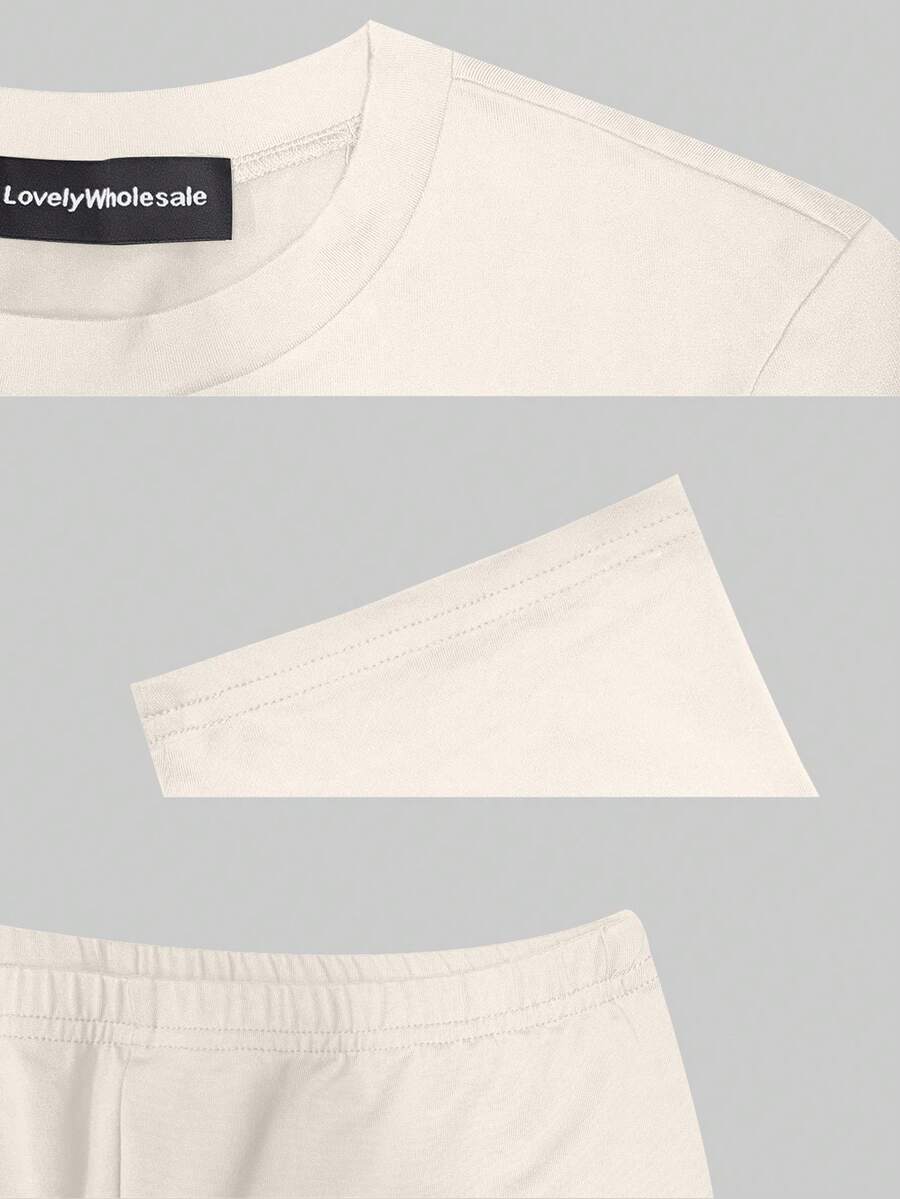 LovelyWholesale Women's Casual Crew Neck Short Sleeve Solid Color T-Shirt & 3/4 Length Pants Black 2 Pieces Set Summer Outfit Elegant