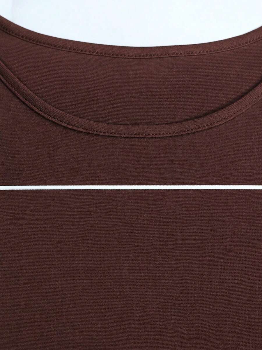 Spring/Autumn Plus Size Women's New Round Neck 3/4 Sleeve T-Shirt & Casual Daily Elastic Waist Loose Long Pants 2-Piece Set, Visual Concealing Elegant