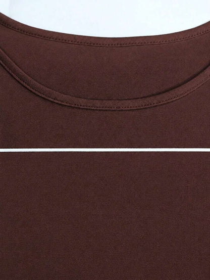 Spring/Autumn Plus Size Women's New Round Neck 3/4 Sleeve T-Shirt & Casual Daily Elastic Waist Loose Long Pants 2-Piece Set, Visual Concealing Elegant