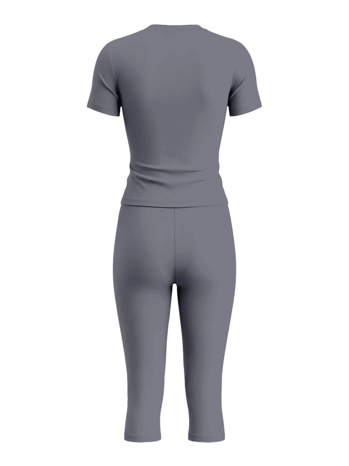 LovelyWholesale Women's Casual Crew Neck Short Sleeve Solid Color T-Shirt & 3/4 Length Pants Black 2 Pieces Set Summer Outfit Elegant