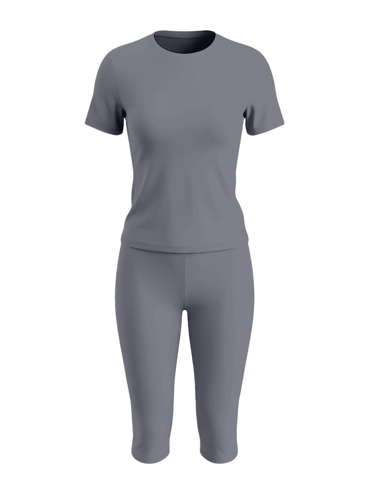 LovelyWholesale Women's Casual Crew Neck Short Sleeve Solid Color T-Shirt & 3/4 Length Pants Black 2 Pieces Set Summer Outfit Elegant