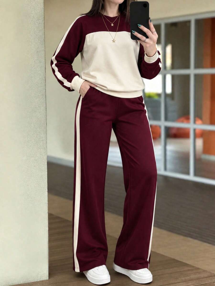 2pcs Women Set In Spring/Autumn/Winter, Minimal Solid Color Versatile Zip Up Short Jacket Tops With Elastic Waist Pocket Skinny Pants Casual Elegant