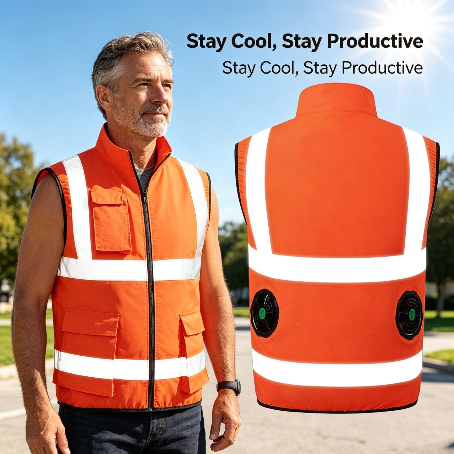 Cooling Vest with Fans and Reflective Stripes