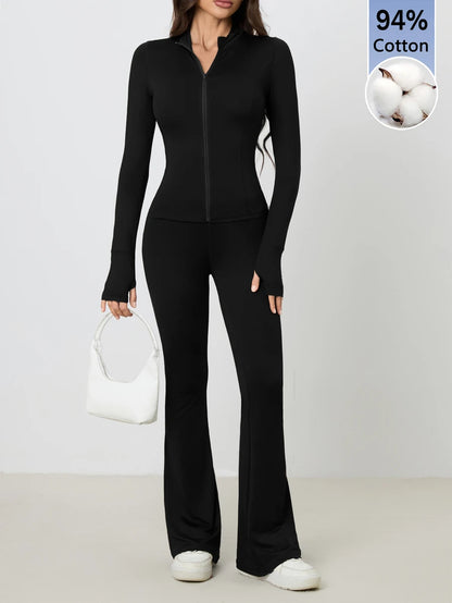 SHEIN Tall Women Shades Of Brown Long Sleeve Top And Fitted Pants 2 Pieces Set, Tall Women Gym Workout Autumn Casual