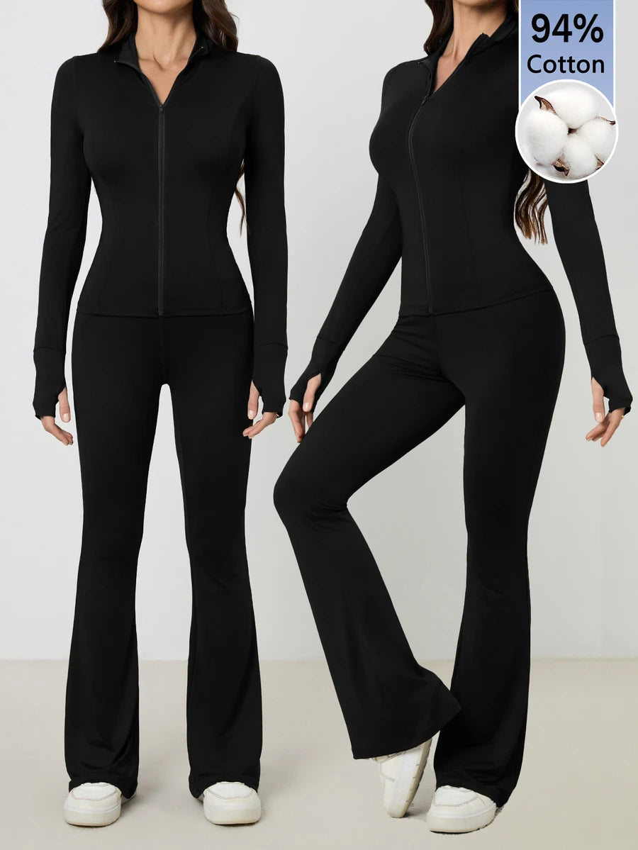 SHEIN Tall Women Shades Of Brown Long Sleeve Top And Fitted Pants 2 Pieces Set, Tall Women Gym Workout Autumn Casual