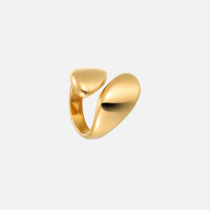 Second angle of the glossy gold-toned open ring, showing the gap between its two rounded ends and the slim band. 2