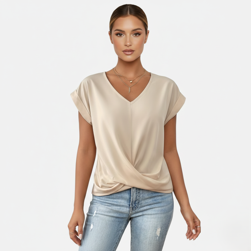 Blouse Women's V-neck Short Sleeve Twist Front