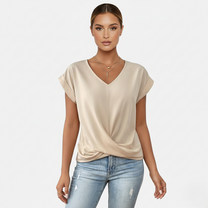 Blouse Women's V-neck Short Sleeve Twist Front
