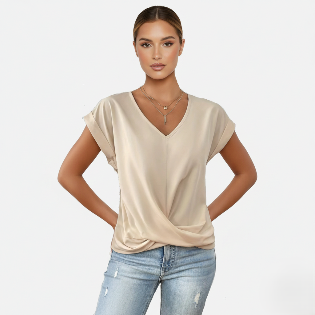 Blouse Women's V-neck Short Sleeve Twist Front