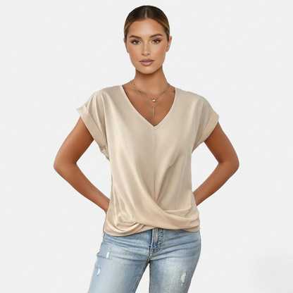Blouse Women's V-neck Short Sleeve Twist Front