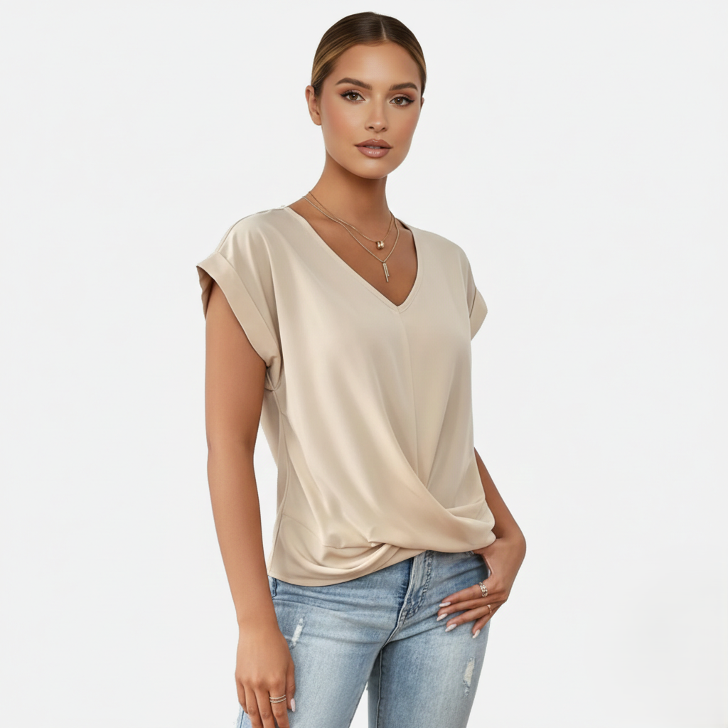 Blouse Women's V-neck Short Sleeve Twist Front