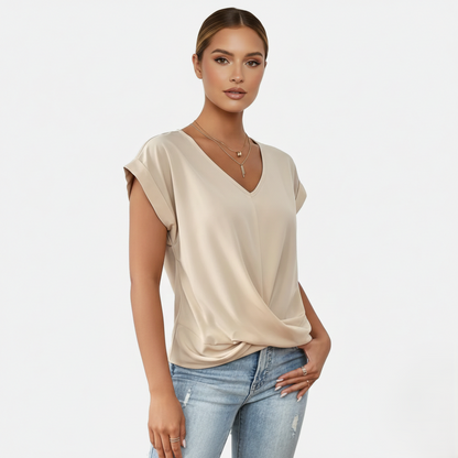 Blouse Women's V-neck Short Sleeve Twist Front