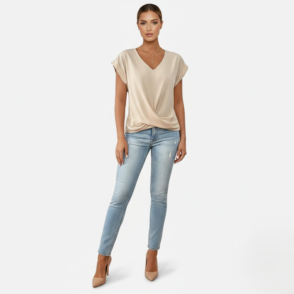 Blouse Women's V-neck Short Sleeve Twist Front