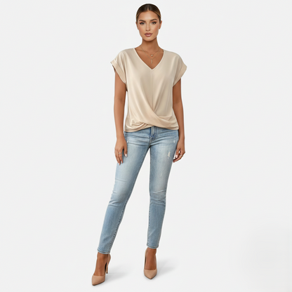 Blouse Women's V-neck Short Sleeve Twist Front