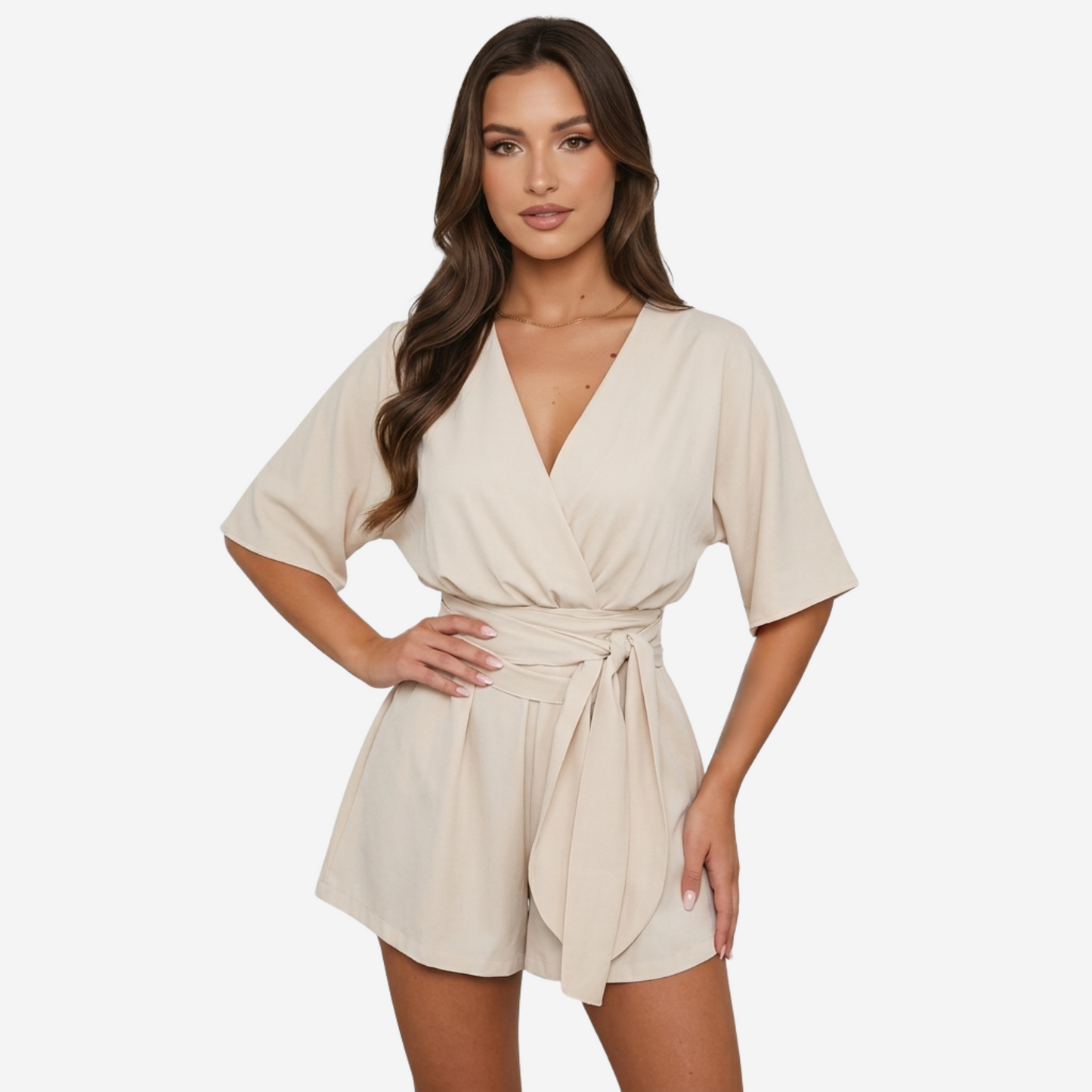 Playsuit Women's V-neck Wrap Tie Waist Belt Flowy Shorts
