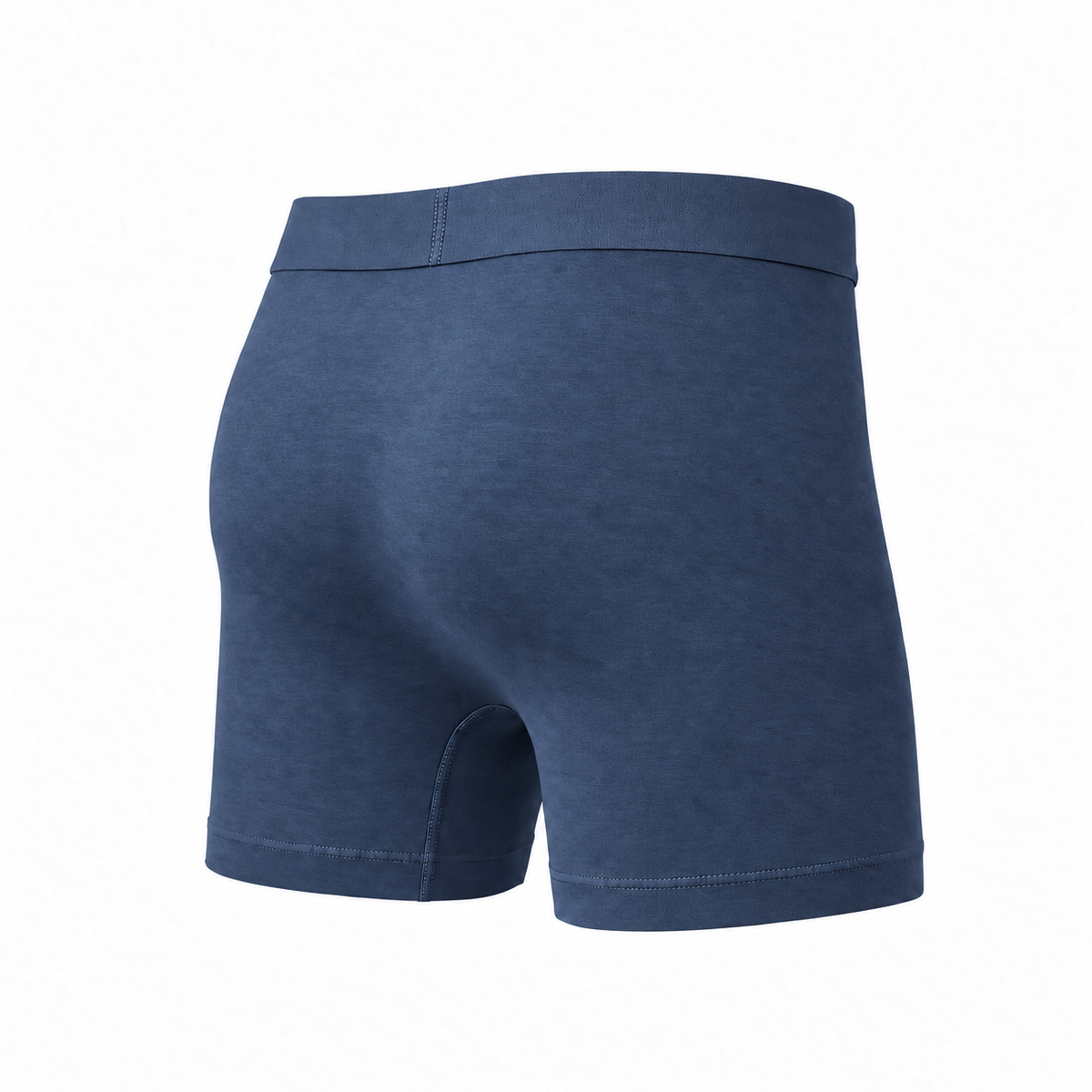 Mid-blue boxer brief seen from the back at an angle, showing the seat, waistband and leg hems. 11