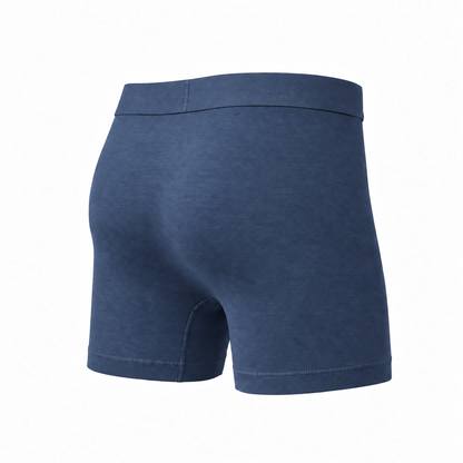 Mid-blue boxer brief seen from the back at an angle, showing the seat, waistband and leg hems. 11