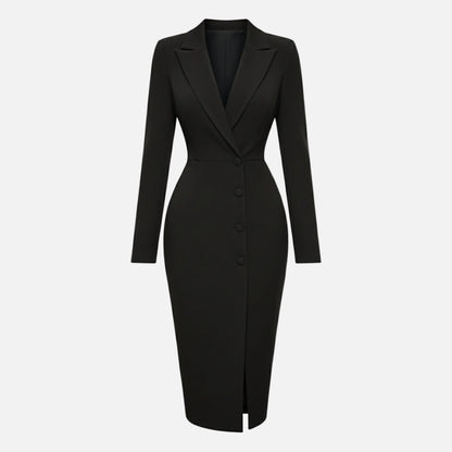 Blazer Midi Dress Women's Notch Lapel Long Sleeve