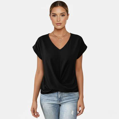 Blouse Women's V-neck Short Sleeve Twist Front