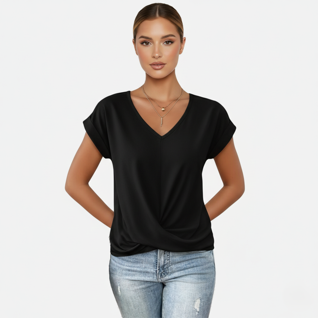 Blouse Women's V-neck Short Sleeve Twist Front