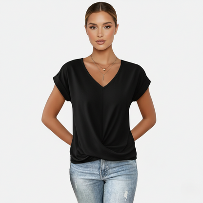 Blouse Women's V-neck Short Sleeve Twist Front
