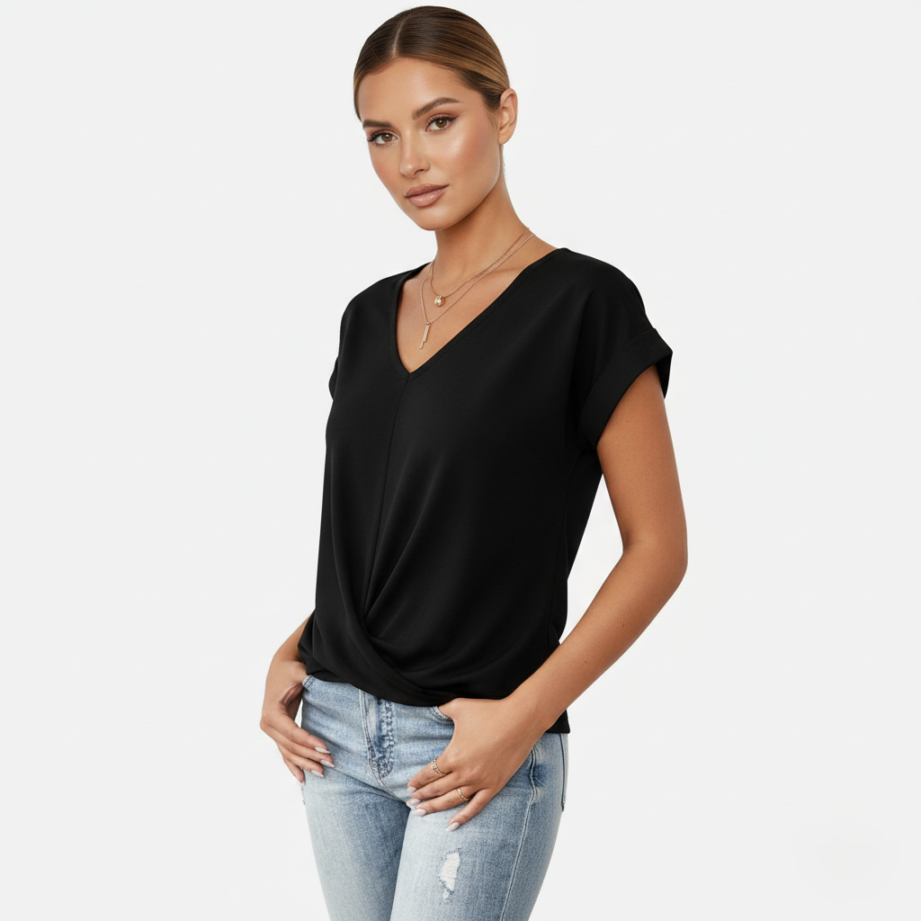 Blouse Women's V-neck Short Sleeve Twist Front