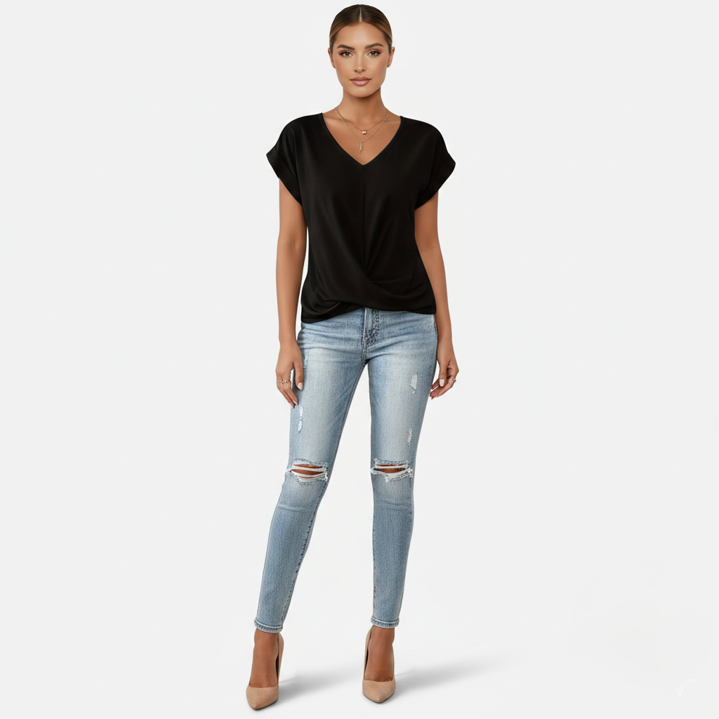 Blouse Women's V-neck Short Sleeve Twist Front