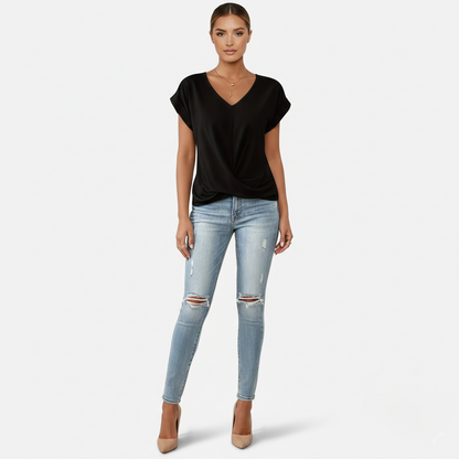 Blouse Women's V-neck Short Sleeve Twist Front